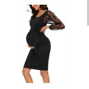 Black Maternity Dress with Floral Mesh Sleeves